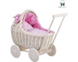 LifeStages - Rieten Poppenwagen - Rieten poppenwagen met beddengoed