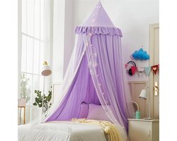 LifeStages® Schattig bedhemel voor kinderen luifel voor meisjes beddengoed meisjeskamer hemelbed speeltent hangende leeshoek luifel huisdecoratie (paars/wit)