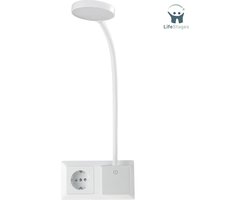 LifeStages - Stekkerspot Dimbaar - Leeslamp Voor Stopcontact 230V - Dimbaar Led Fittinglamp Met Schakelaar Flexibele Zwanenhals - Wit [Energieklasse G]