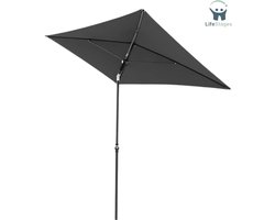 LifeStages - Terras Parasol Voor Appartement - Rechthoekige Parasol voor Tuin - Balkon & Terras - Duurzaam - Kantelbaar - Handmatig Openen - Met Hoes - Lichtgrijs - Wit - Grijs