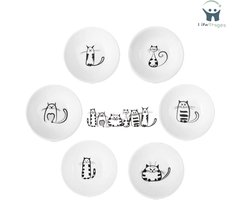 LifeStages - Theezakjes schoteltje - Superleuk Kattenontwerp - Keramische Schotelset - Theezakhouder - Schotels Voor Saus - Snacks, Sushi, Dompelen Of Voor Sieraden, Miauwenset Van Klein - Porseleinen Schotels (6 Stuks) - Schotelsaus