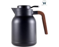 LifeStages - Thermoskan 1,5 Liter - Gemaakt Van Hoogwaardig 304 Roestvrij Staal - Thermoskan - Koffiepot Met Mooie Houtlook - Zwart