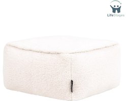 LifeStages - Voetenbankje Of Poef - Amara Kruk - Crème - Pluizige Boucle Stof - Kleine Bonenzak - Poef Kruk met Vulling - Voetenbankje voor de Woonkamer - Decoratieve Woonkamer