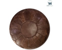 LifeStages - Voetenbankje Of Poef - Premium XL Echt Lederen poef - Handgemaakt - Gevuld Geleverd - Ottomaanse Zitzak Poef (Chocolade)