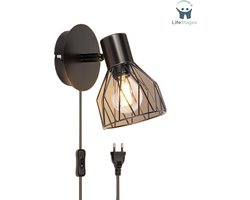 LifeStages - Wandlamp Binnen met Snoer - Wandlamp met Schakelaar en Stekker - Wandlamp met Stekker Binnen - Zwenkbaar - E14 - Wandspot voor Slaapkamer - Wandlamp voor Woonkamer - Zwart