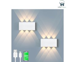 LifeStages - Wandlamp Oplaadbaar - Wandlamp Met Aanraakschakelaar - Drie Kleuren - Continue Dimmer LED - Draadloos - Magnetische Installatie Interieurdecoratie - Nachtkastje - 2 Stuks - Wit