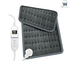 LifeStages - Warmtedeken Stoel - Warmtekussen Van Fleece - Elektrische Warmtekussen met Automatische Uitschakeling - 6 Temperatuurstanden - Digitaal Display - Wasbaar tot 40°C - Gecertificeerd door TÜV SÜD GS - 60 x 30 cm - Grijs