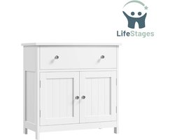 LifeStages - Wastafel Onderkast Met Uitsparing - Wastafelonderkast - Badkameronderkast met Lades en 2 Deuren - Badkameronderkast voor Wastafel