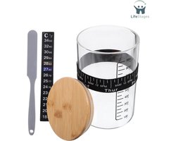 LifeStages - Zuurdesem Starter Set - Set Zuurdesem Starter Glazen Pot Kit - Zuurdesem Starter Glazen Pot Met Brede Mond - En Spatel Deksel