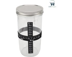 LifeStages - Zuurdesem Starter Set - Zuurdesem Starter Kit - Efficiënt Gegoten Glazen Pot - Datum Gemarkeerd - Thermometer Siliconen Schraper - 34oz Broodbakbenodigdheden