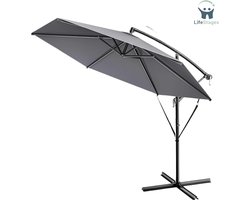 LifeStages - Zweefparasol Met Voet - UV-Bescherming 80+ Ø 300 CM Met Voet Beschermhoes Windbescherming Kantelbare Ronde Zwengel Tuin Balkon Parasol - Antraciet