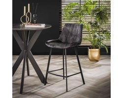 LifestyleFurn Barstoel - set van 2.00 - Kora - Velvet - Antraciet - zithoogte 66cm