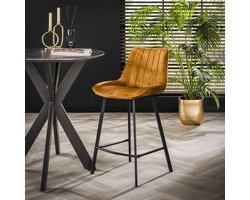 LifestyleFurn Barstoel - set van 2.00 - Kora - Velvet - Goud - zithoogte 66cm