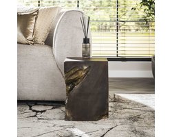 LifestyleFurn Bijzettafel Jeronimo - Teakhout - 30 x 30 cm - Donkergrijs/Goud