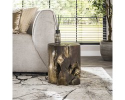 LifestyleFurn Bijzettafel Jeronimo - Teakhout - 35cm - Donkergrijs/Goud