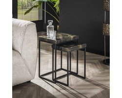 LifestyleFurn Bijzettafel Kaeo - Teakhout - Set van 2 stuks - Zwart/Goud