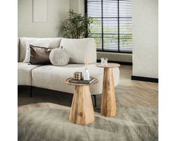 LifestyleFurn Bijzettafel Sarkis, Set van 2 stuks, 30 cm - Massief acacia naturel - Rond