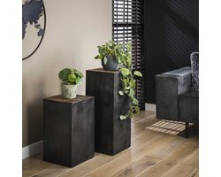 LifestyleFurn Bloemenzuil Raft - 70cm - Zwart / Naturel