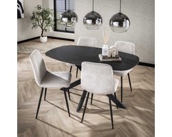 LifestyleFurn Deens Ovale Eettafel Majid - Keramieklook - 150 x 90cm