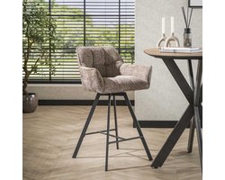 LifestyleFurn Draaibare Barstoel - set van 2 - Thandie - Rich stof - Champagne - zithoogte 69cm