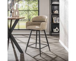 LifestyleFurn Draaibare Barstoel - set van 2.00 - Shalandra - Bouclé - Zand - zithoogte 68cm