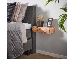LifestyleFurn Hangend Nachtkastje Hind Large, Met 1 lade, Acaciahout, Set van 2 stuks - Massief acacia naturel