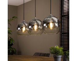 LifestyleFurn Hanglamp Bubble Shaded met 3 smoke-glas bollen - Oud zilver