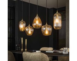 LifestyleFurn Hanglamp Damy - Diamond glas - 5-lamps - Roze