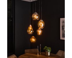 LifestyleFurn Hanglamp Francesco 5-lamps, Glas - Amber