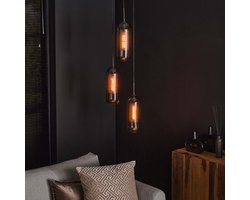 LifestyleFurn Hanglamp Jaida 3-lamps, smoke-glas - Artic zwart