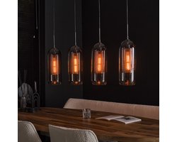 LifestyleFurn Hanglamp Jaida 4-lamps, smoke-glas - Artic zwart
