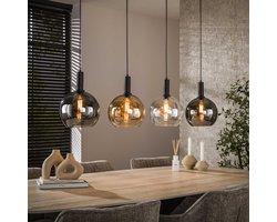 LifestyleFurn Hanglamp Janetta Glas, 4-lamps - Artic zwart