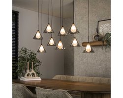 LifestyleFurn Hanglamp Jordie Smoke glas, 5+4-lamps - Smoke grey glas