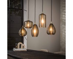 LifestyleFurn Hanglamp Kirin Glas, 5-lamps - Smoke bruin glas