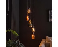 LifestyleFurn Hanglamp Missy - 5-lamps - Kleur Koper - Chroom en Goud