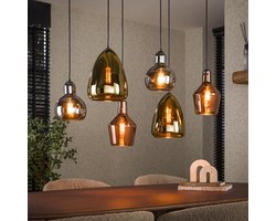 LifestyleFurn Hanglamp Missy - 6-lamps - Kleur Koper - Chroom en Goud