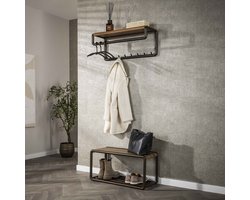 LifestyleFurn Kapstok Karalynn Met 8 haken en roede, Eikenlook en staal - Drift brown