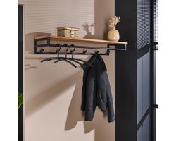 LifestyleFurn Kapstok Kelsie 100cm met 6 haken, acaciahout (excl. kledinghangers) - Massief acacia naturel