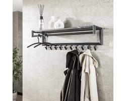 LifestyleFurn Kapstok Letica Met 10 haken en keramieklook plank - 3D zwart bruin