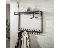 LifestyleFurn Kapstok Letica Met 20 haken en keramieklook plank - 3D zwart bruin