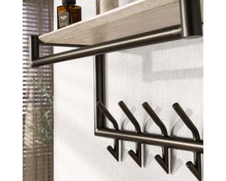 LifestyleFurn Kapstok Markita Staal en travertinlook, Met 2x 5 haken en hoedenplank - Drift Brown
