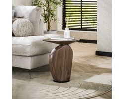 LifestyleFurn Organische Bijzettafel Linsie Acaciahout, 45 x 36cm - Massief acacia glaze brown - Rond