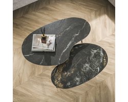 LifestyleFurn Organische Salontafel Antar Niervormig, Keramiek, Set van 2 stuks - Ceramic fossil black