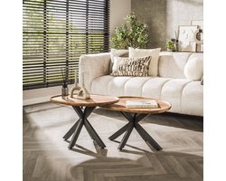 LifestyleFurn Organische Salontafel Cortnie Acaciahout, Set van 2 stuks - Massief acacia naturel - Rond