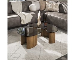 LifestyleFurn Organische Salontafel Kely, set van 2 stuks, Brons glas - Bruin