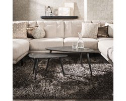 LifestyleFurn Organische Salontafel Kora Set van 2 stuks, Keramiek look - 3D zwart bruin