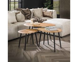 LifestyleFurn Organische Salontafel Lyda Acacia, Set van 3 stuks - Massief acacia naturel