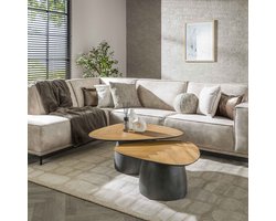 LifestyleFurn Organische Salontafel Taro - Visgraat Teakhout - Set van 2 stuks