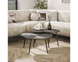 LifestyleFurn Organische Salontafel Teara Leaf Ray Metal finish, Set van 2 stuks - Brons donkerbruin