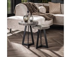 LifestyleFurn Ronde Bijzettafel Ericha Teakhout, Set van 2 stuks - Grijs